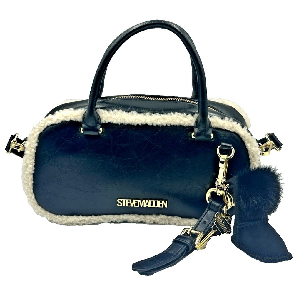 Steve Madden BJemmie Faux Fur Black Crossbody Bag Winter Purse Sherpa Trim NWT